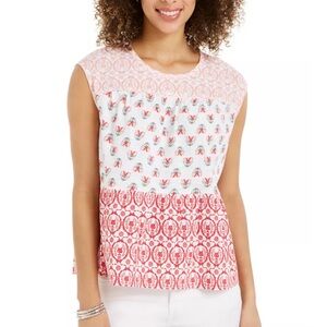 Style & Co Cotton Tiered Printed Top Size Large